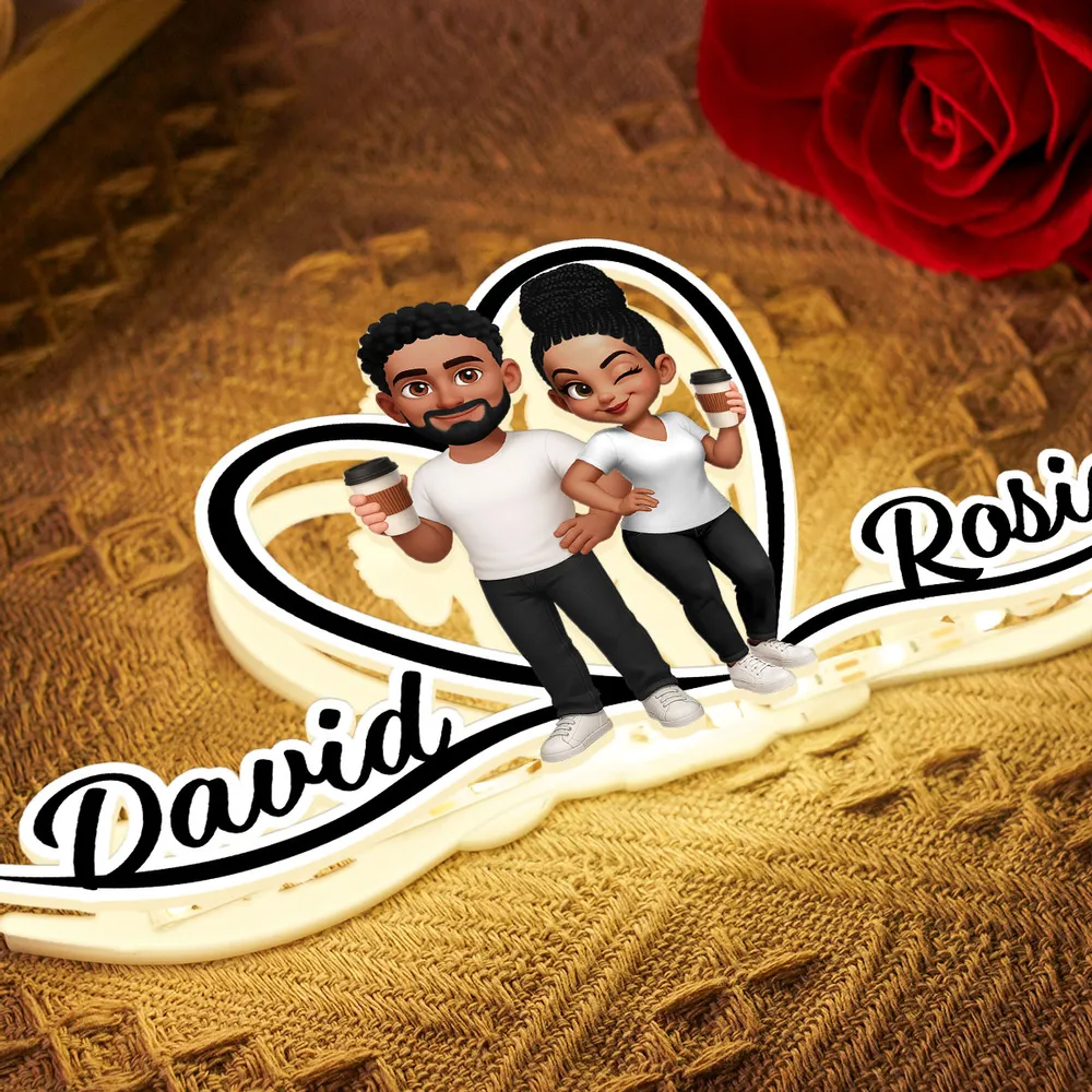 Boîte lumineuse LED personnalisée avec couple et noms Cadeau pour couple