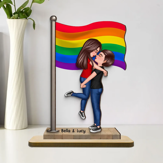 Panneau en bois personnalisé à 2 couches avec drapeau – Cadeau pour couple