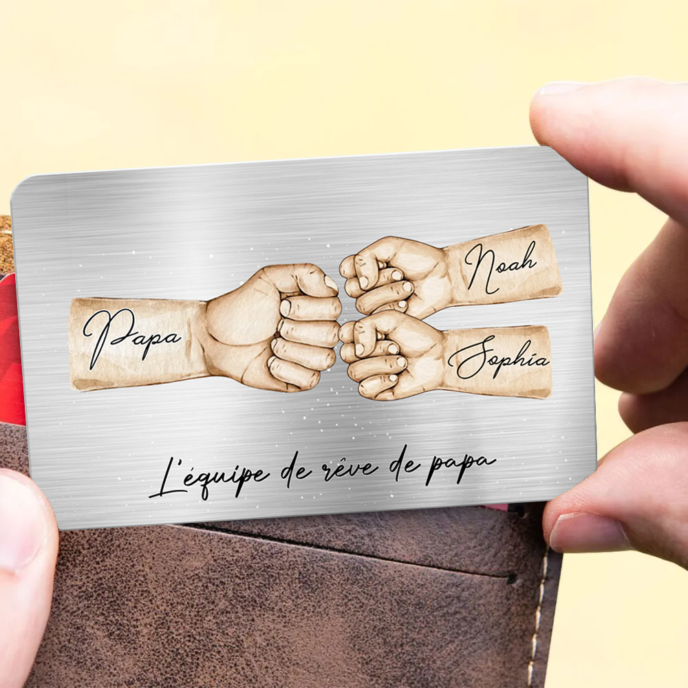 Carte portefeuille personnalisée avec motif poing contre poing – Wallet Card pour papa