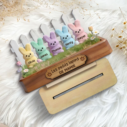 Décoration en bois personnalisé avec lapins – Cadeau pour mamie