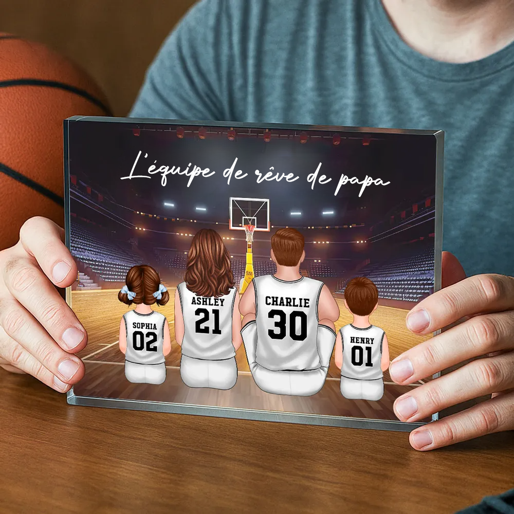 Bloc acrylique avec famille de basketteurs Cadeau pour papa et les fans de basket
