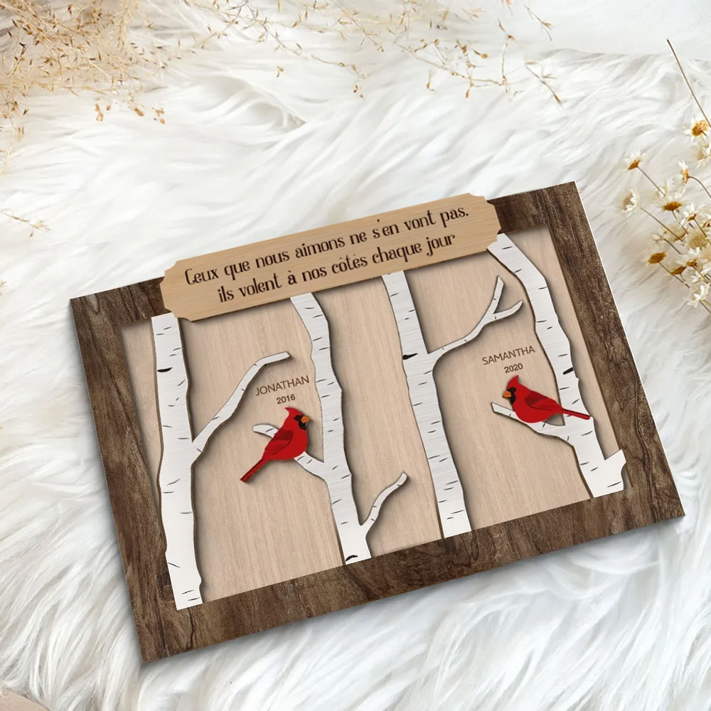 Cardinal rouge – Présentoir en bois personnalisé avec texte – Cadeau commémoratif