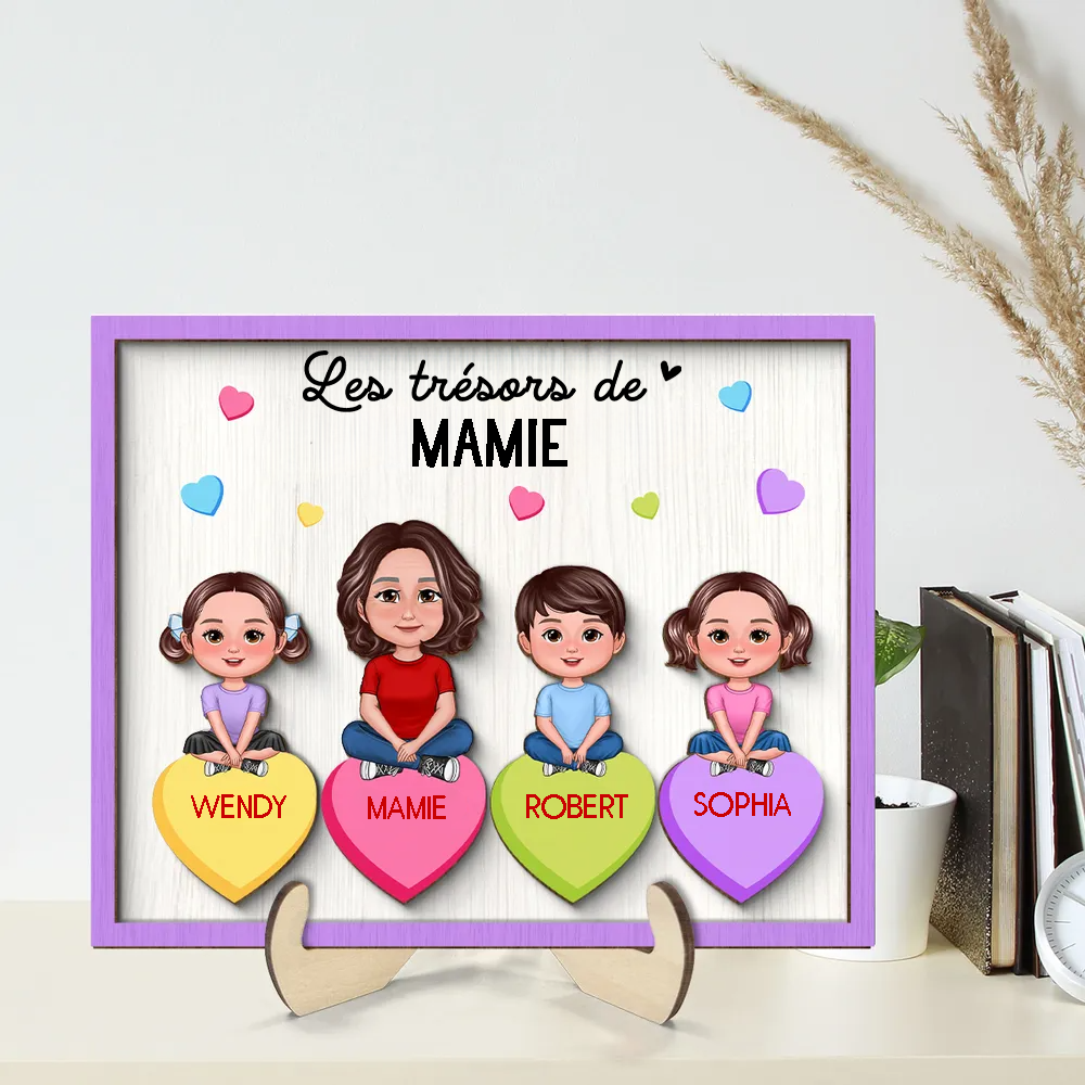 Les Trésore de mamie – Plaque en bois personnalisée pour mamie / maman avec enfants