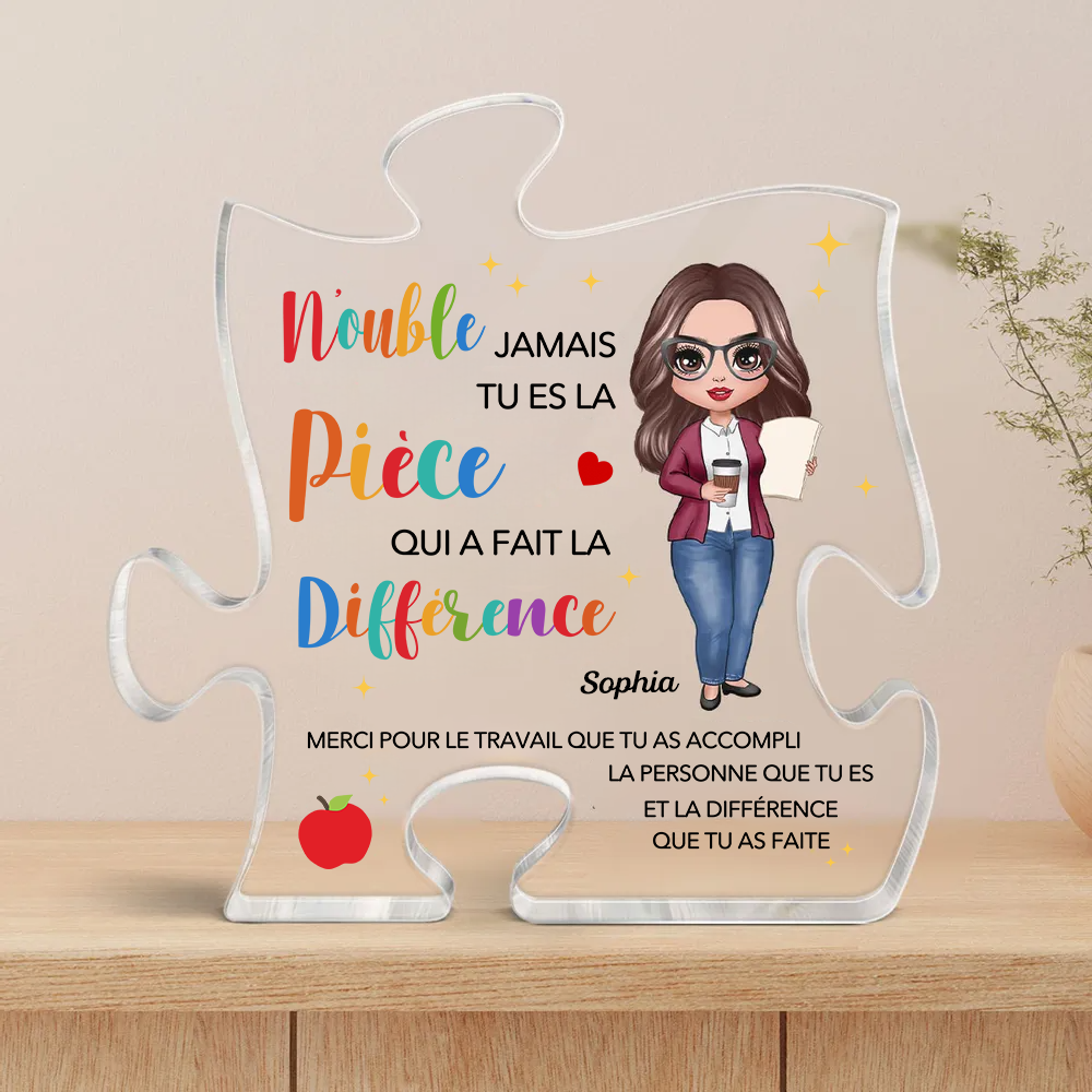 Plaque acrylique avec puzzle – Cadeau personnalisé pour enseignante