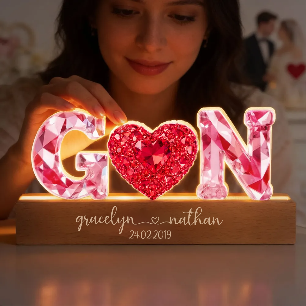 Anniversaire - Veilleuse LED personnalisée avec effet cristal Cadeau pour couple