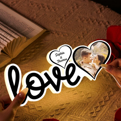 Love - Boîte lumineuse LED personnalisée avec photo, cadeau pour couple