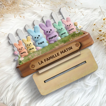 Famille de lapins – Présentoir en bois personnalisé avec prénoms – Cadeau pour papi, mamie et maman