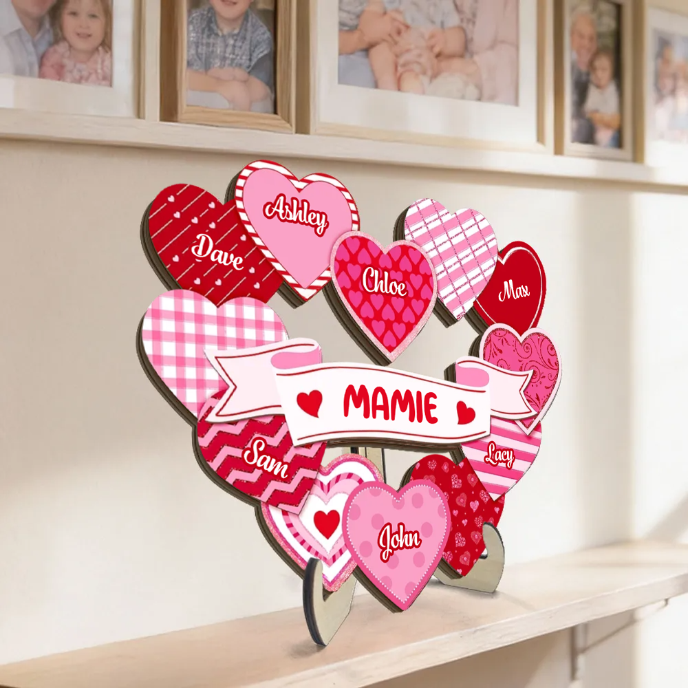 Décoration en bois personnalisé « Les trésors de mamie » avec cœurs – Cadeau pour maman et mamie