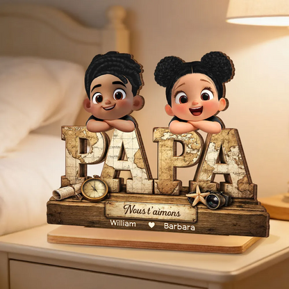 Décoration en bois personnalisé « PAPA » avec enfants – Cadeau pour papa