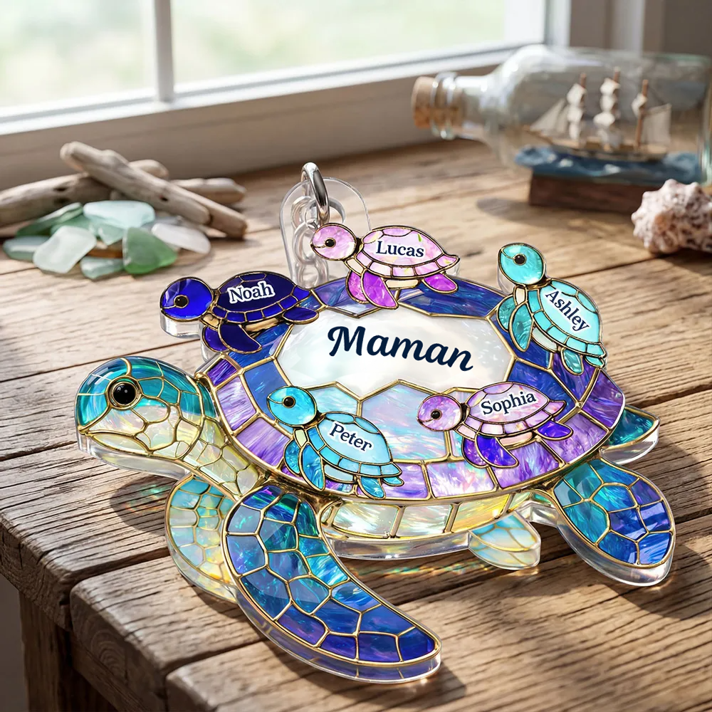 Porte-clés en acrylique avec tortues marines et prénoms – Cadeau pour mamie et maman