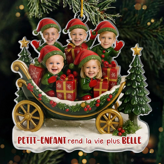 Pendentif en acrylique avec photos et texte – Décoration de sapin de Noël personnalisée pour mamie et papi