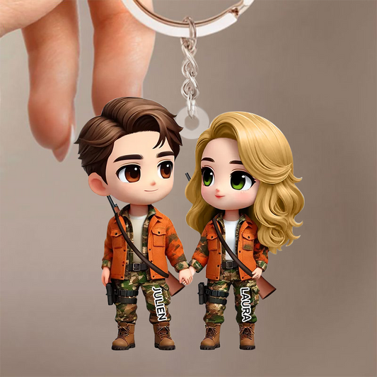 Porte-clés en acrylique « Chasse » personnalisé avec nom, cadeau pour couple
