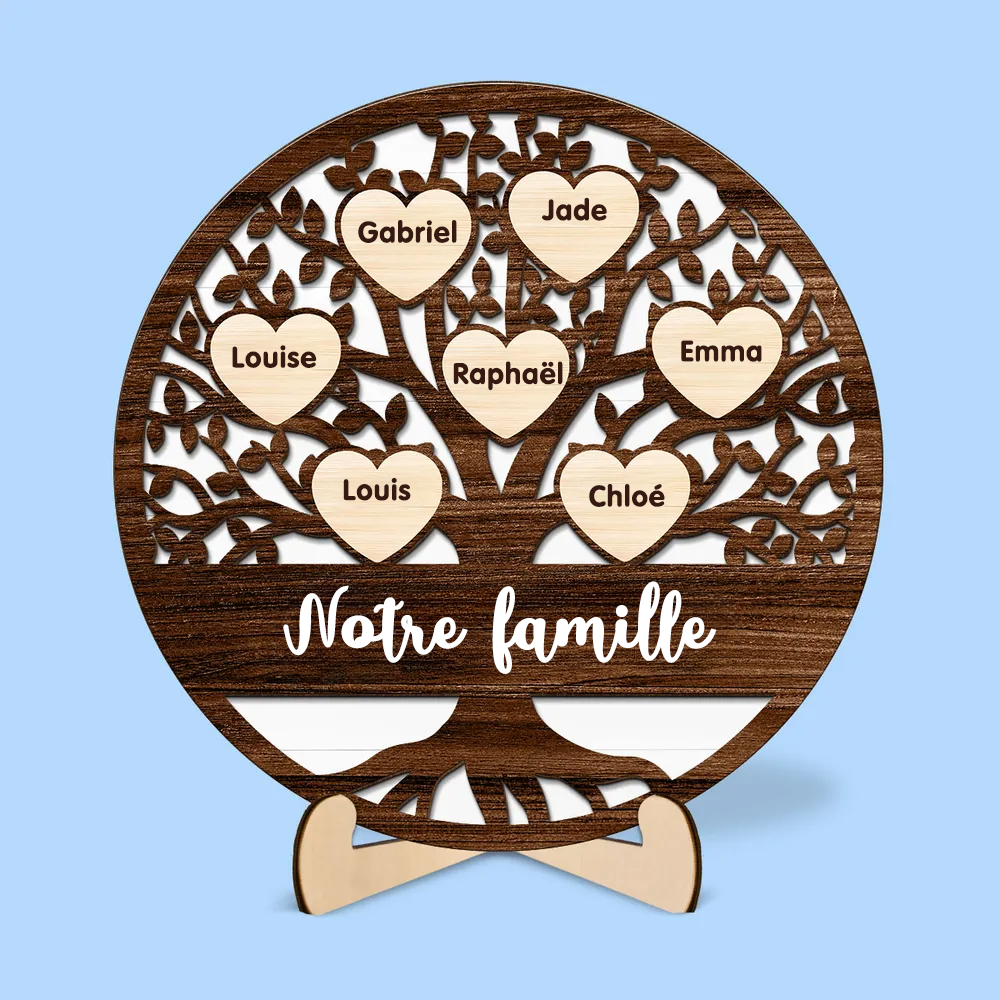 Plaque en bois personnalisée avec arbre généalogique – Cadeau pour la famille