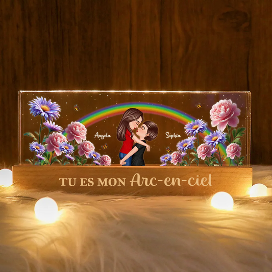 Arc-en-ciel et fleurs de naissance – Veilleuse LED personnalisée, cadeau pour couple LGBT