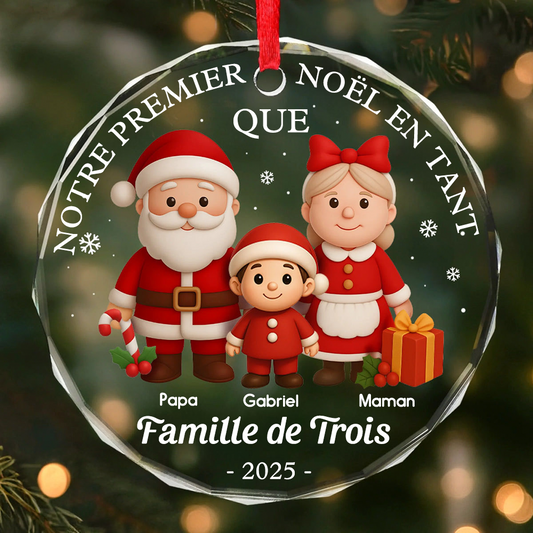 Décoration en verre personnalisée « Notre premier Noël en famille à trois »  Décoration de Noël