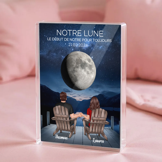 Notre lune - Bloc acrylique personnalisé avec 2 personnes et la lune Cadeau pour couple