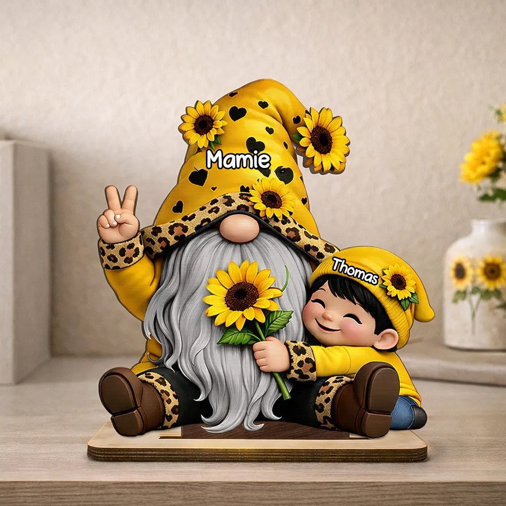 Décoration en bois personnalisé avec mamie et enfants, motif de nain – Cadeau pour mamie