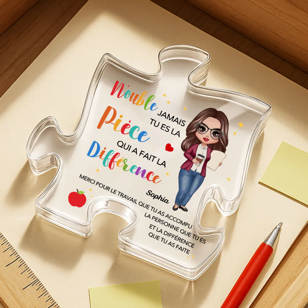 Plaque acrylique avec puzzle – Cadeau personnalisé pour enseignante