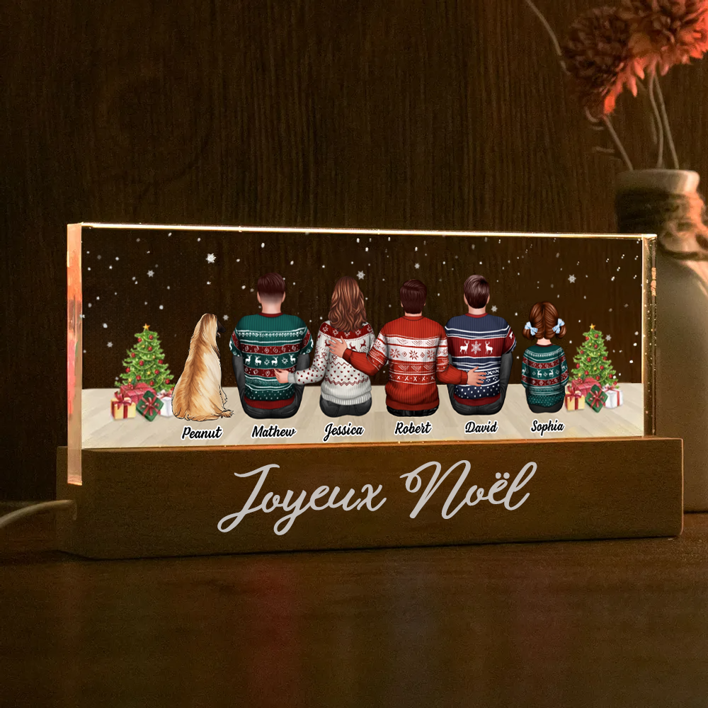 Veilleuse LED personnalisée avec famille, chats et chiens – Cadeau de Noël personnalisé