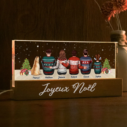 Veilleuse LED personnalisée avec famille, chats et chiens – Cadeau de Noël personnalisé