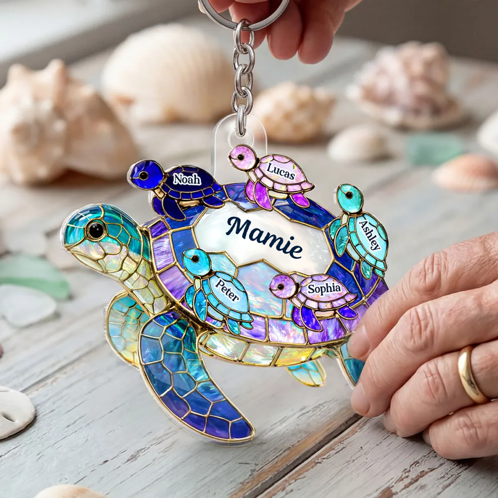 Porte-clés en acrylique avec tortues marines et prénoms – Cadeau pour mamie et maman