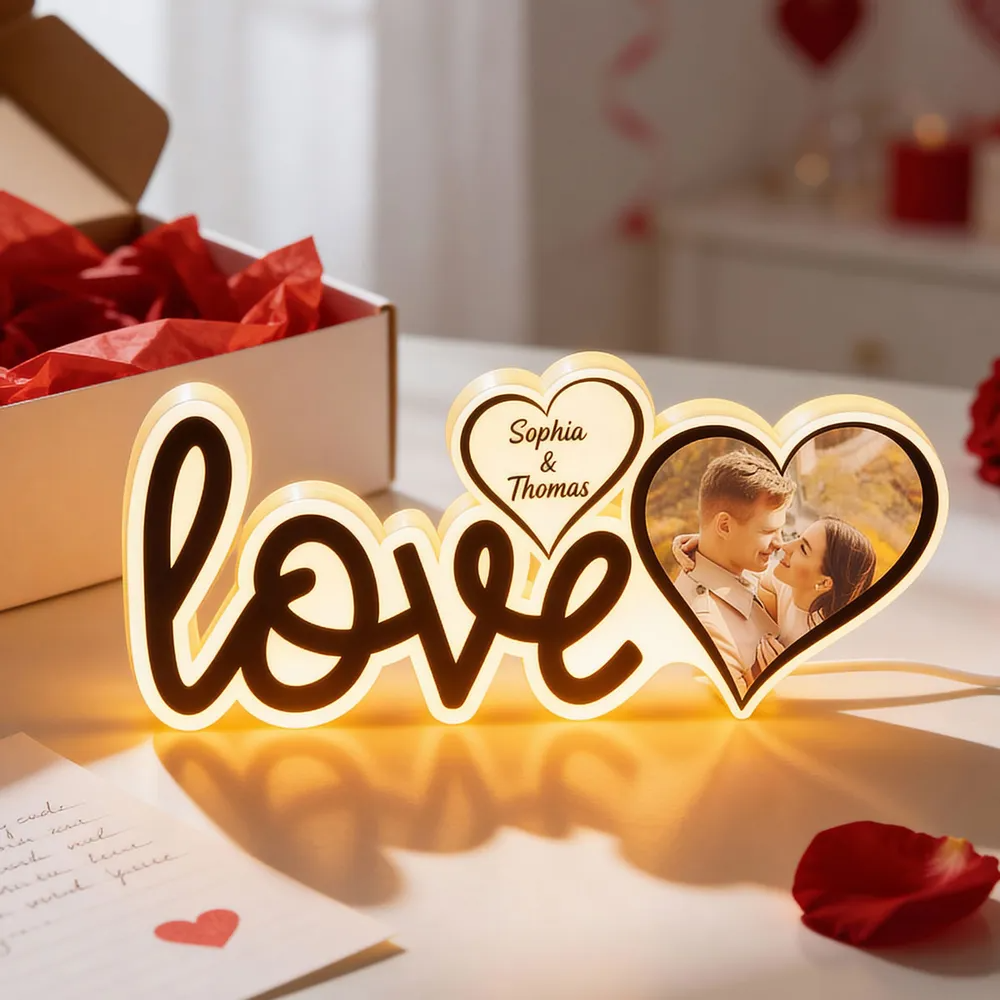 Love - Boîte lumineuse LED personnalisée avec photo, cadeau pour couple