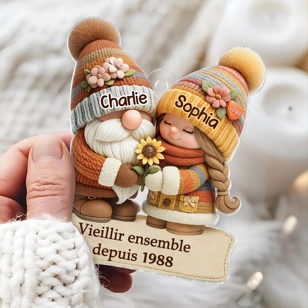 Nain d'automne - Vieillir ensemble - Orement en acrylique avec nom Cadeau pour couple