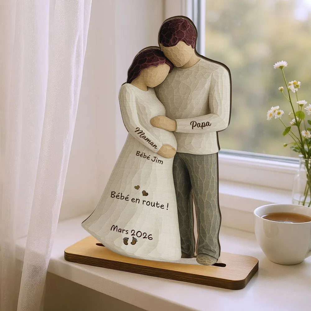 Bébé en route – Décoration en bois personnalisé avec prénom – Cadeau pour future maman