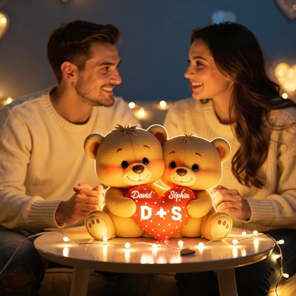 Ours et cœur - Boîte lumineuse LED personnalisée avec prénom - Cadeau pour couple