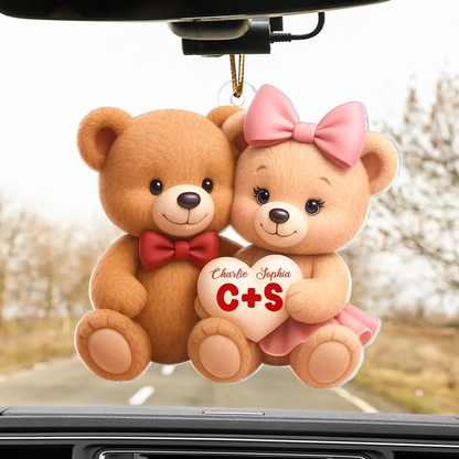 Couple d'ours avec prénoms Pendentif personnalisé en acrylique pour couple