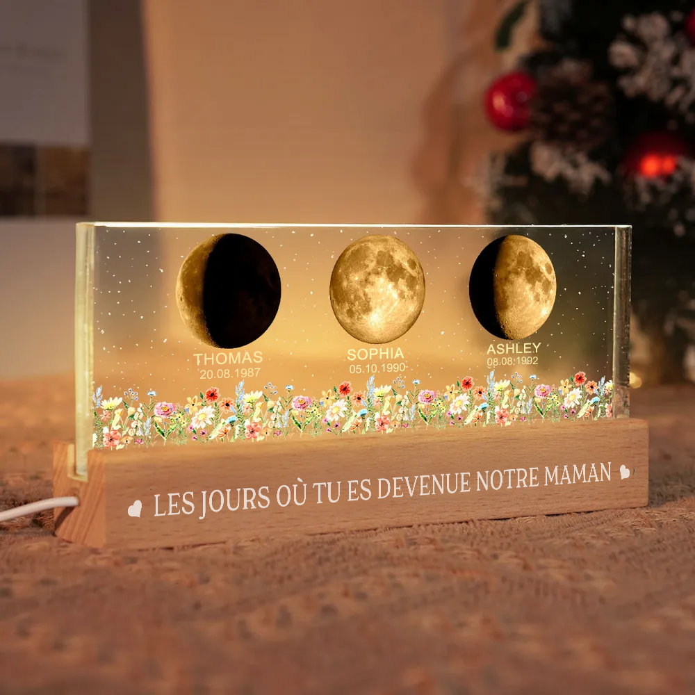 Veilleuse LED personnalisée avec phases lunaires pour maman et grand-mère