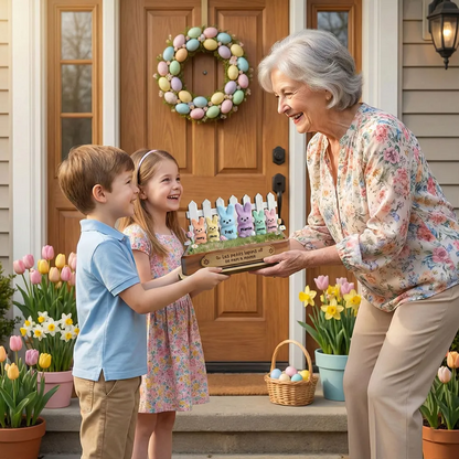 Décoration en bois personnalisé avec lapins – Cadeau pour papi et mamie