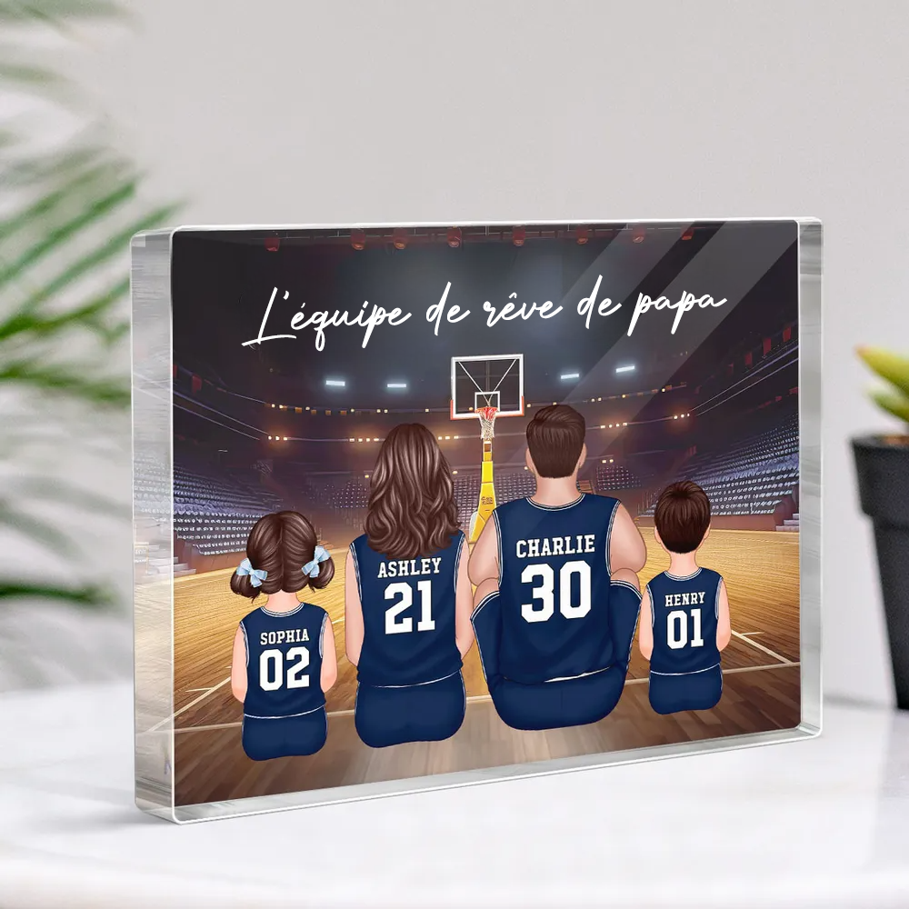 Bloc acrylique avec famille de basketteurs Cadeau pour papa et les fans de basket