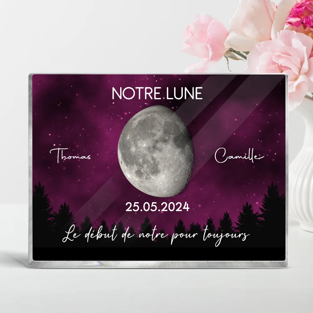 Notre lune - Bloc acrylique personnalisé avec phases lunaires et texte Cadeau pour couple