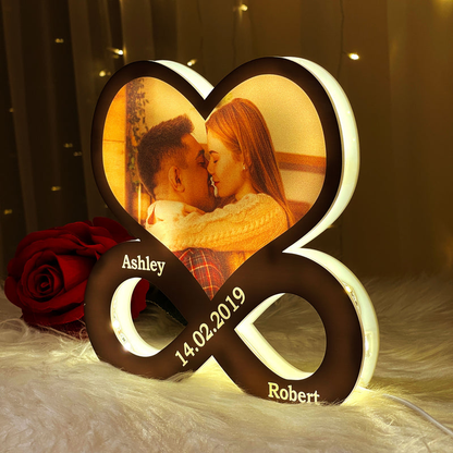 Amour infini - Boîte lumineuse personnalisée avec photo et nom Cadeau pour couple