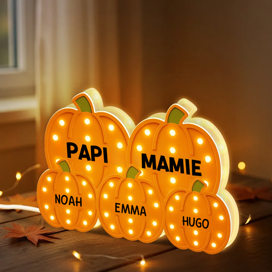 Boîte lumineuse personnalisée “Grand-mère & Grand-père – Champ de citrouilles”