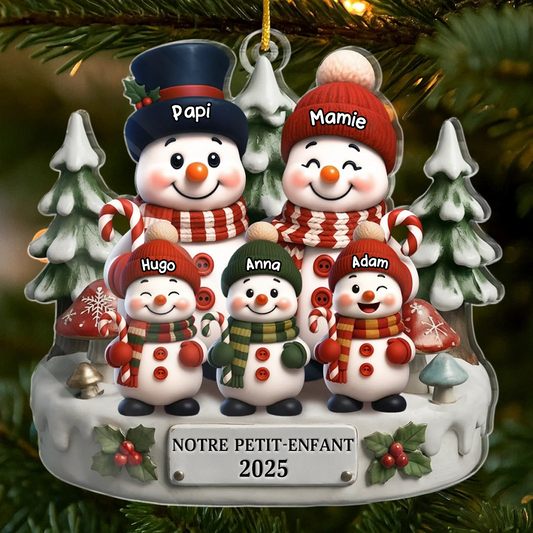 Orement en acrylique « Famille de bonhommes de neige » avec 1 à 10 enfants Décoration de Noël pour parents et grands-parents