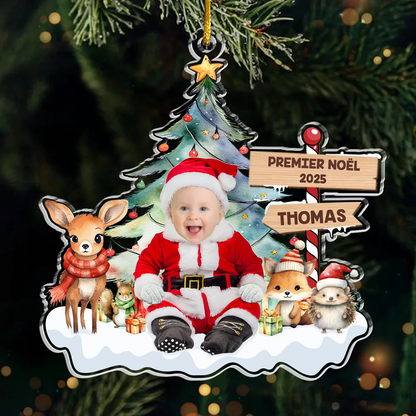 Premier Noël pour bébé Orement photo en acrylique pour Noël avec texte et nom