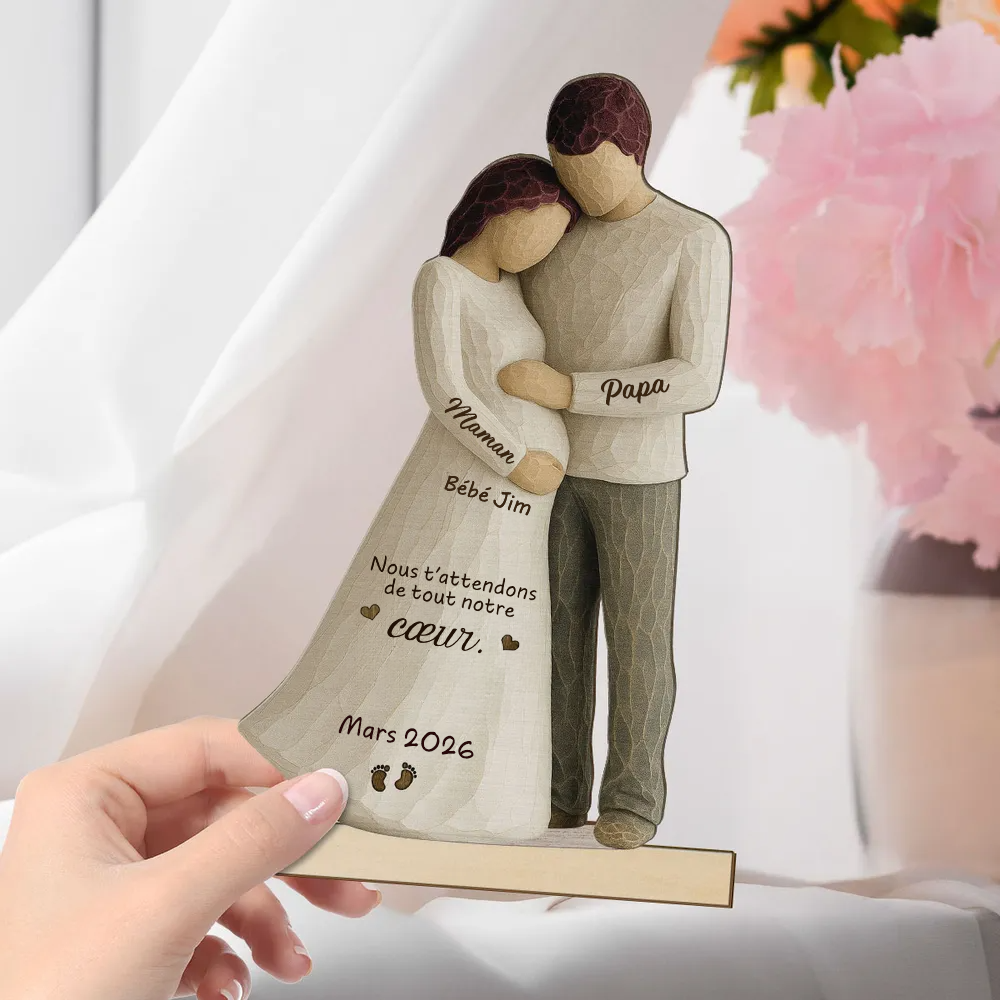 Bébé en route – Décoration en bois personnalisé avec prénom – Cadeau pour future maman