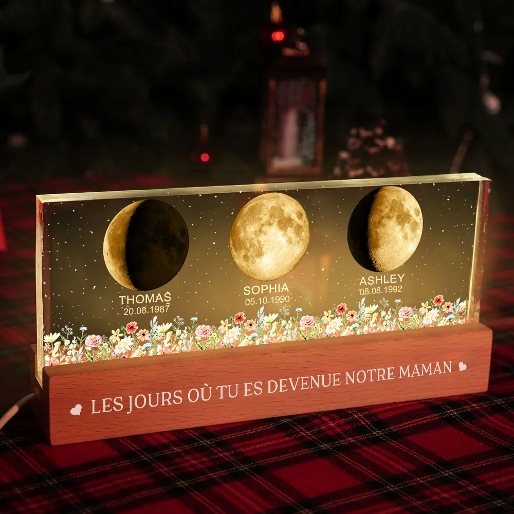 Veilleuse LED personnalisée avec phases lunaires pour maman et grand-mère