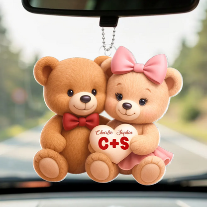 Couple d'ours avec prénoms Pendentif personnalisé en acrylique pour couple