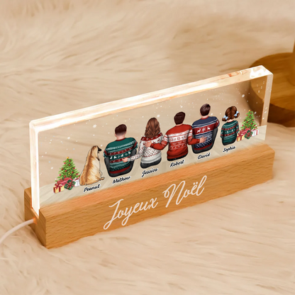 Veilleuse LED personnalisée avec famille, chats et chiens – Cadeau de Noël personnalisé