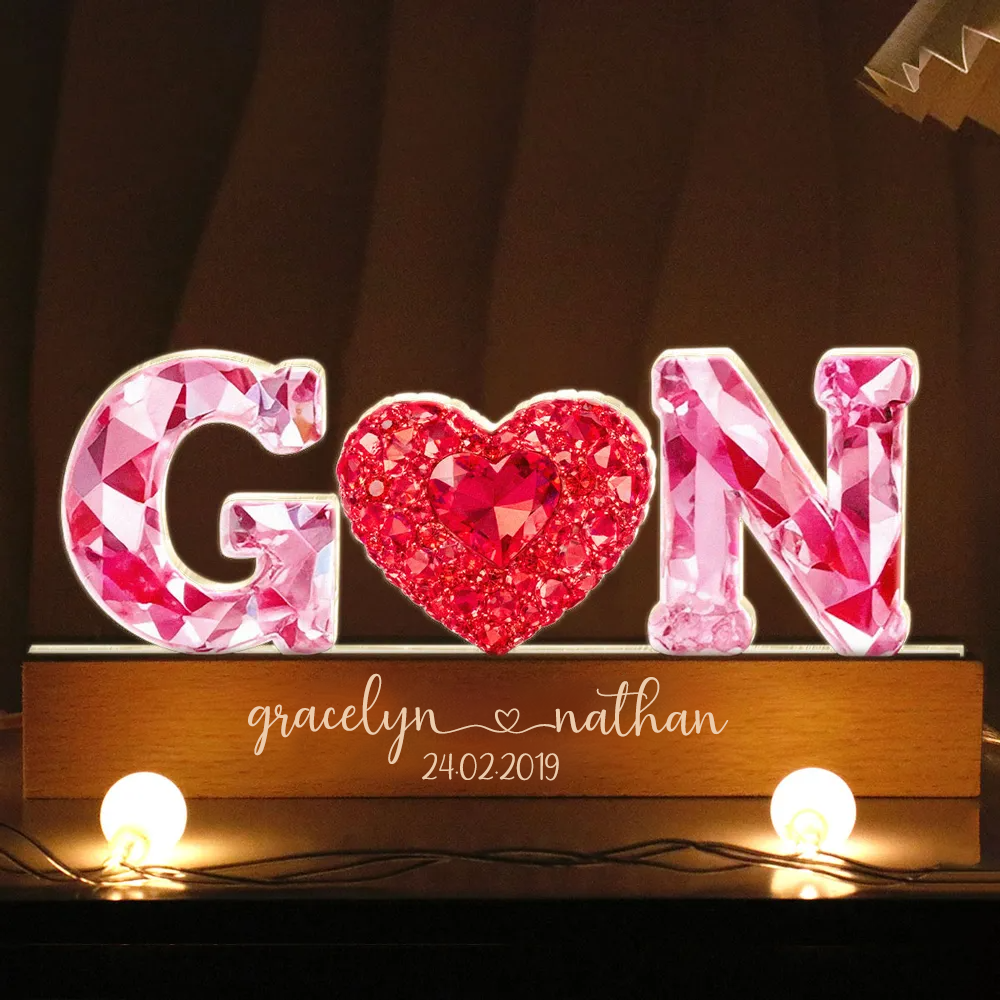 Anniversaire - Veilleuse LED personnalisée avec effet cristal Cadeau pour couple