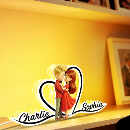 Couple en rouge Boîte lumineuse LED personnalisée avec prénoms