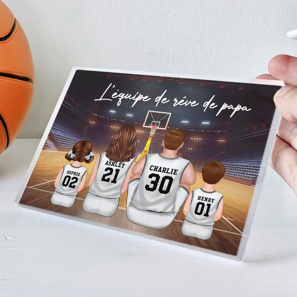 Bloc acrylique avec famille de basketteurs Cadeau pour papa et les fans de basket