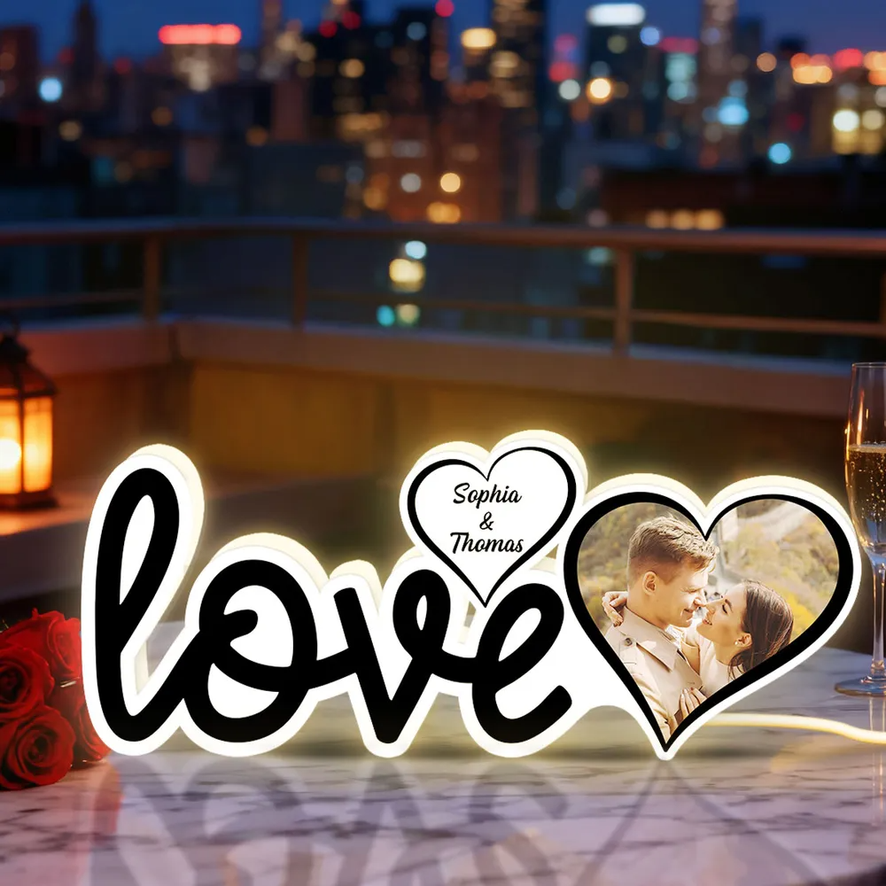 Love - Boîte lumineuse LED personnalisée avec photo, cadeau pour couple