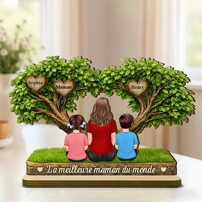 Décoration en bois personnalisé avec figurines de maman et enfants – Cadeau pour maman et mamie