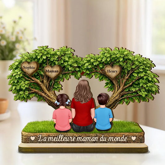 Décoration en bois personnalisé avec figurines de maman et enfants – Cadeau pour maman et mamie