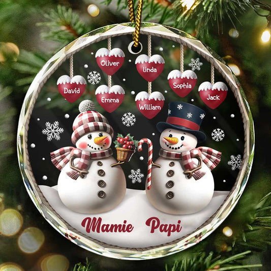 Bonhomme de neige avec noms Décoration de Noël Décoration en verre pour parents ou grands-parents