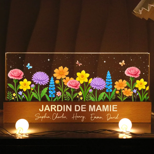 Veilleuse LED personnalisée avec motif floral – Cadeau pour mamie et maman